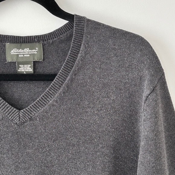 Eddie Bauer Charcoal Gray V-Neck Cotton Sweater - Picture 5 of 16